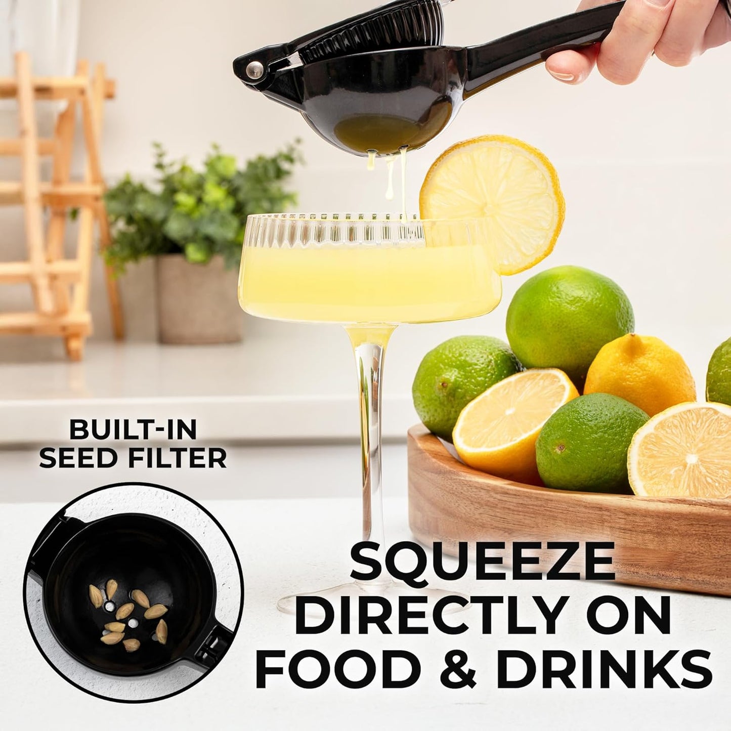 Zulay Premium Metal Lemon Squeezer - Manual Citrus Juicer for Maximum Juice Extraction | Black