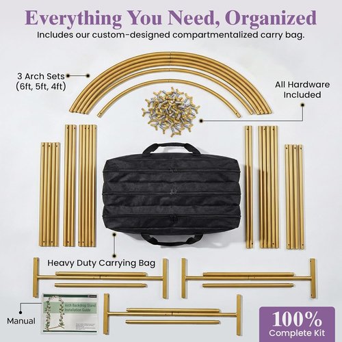 Gold Metal Arch Backdrop Stand Set by [Brand Name] | 3 Pack - 6FT, 5FT, 4FT for Weddings, Parties & Baby Showers