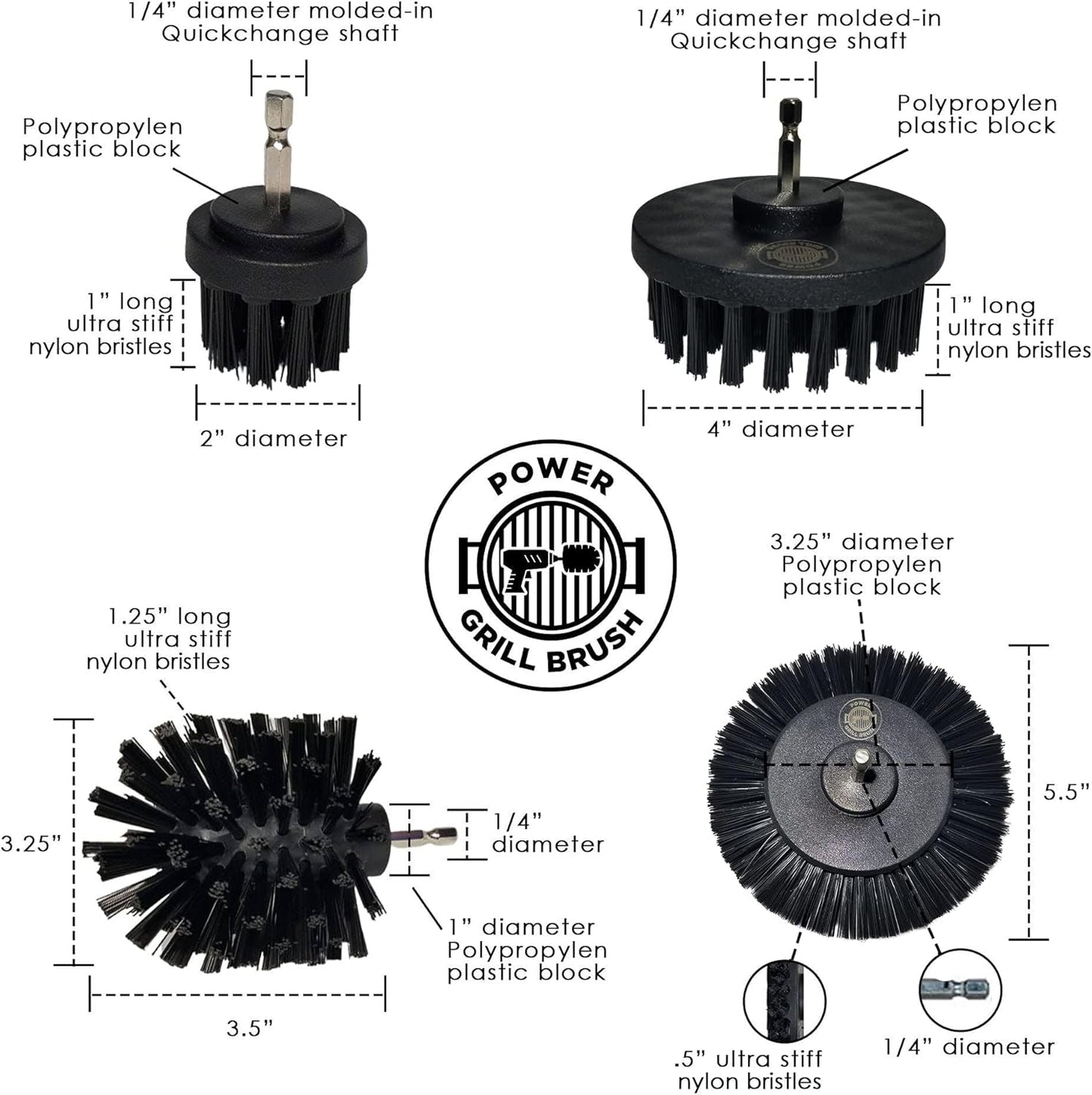 Power Grill Brush | 5-Piece BBQ Cleaning Kit - Nylon Safe Bristles, Wire-Free Design for All Grill Types