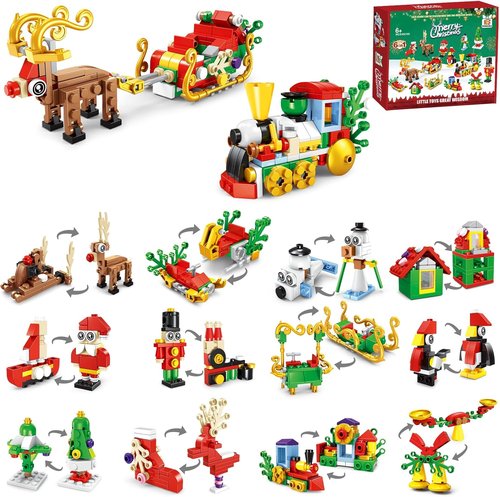 Building Toys 12 Pack - 6-in-1 Mini Blocks Christmas Set | 300 Pieces for Kids Ages 6-12