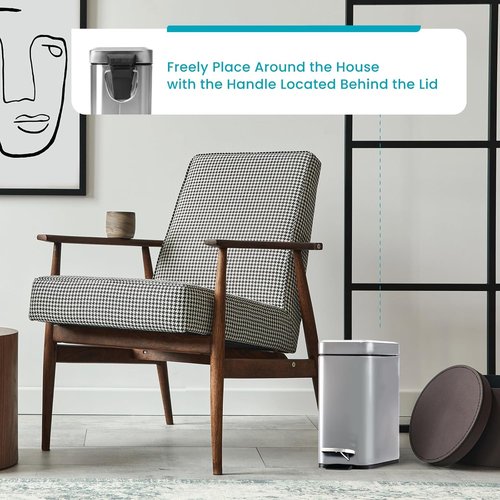 Home Zone Living 1.3 Gallon Stainless Steel Trash Can - Slim Design with Lid & Step Pedal | Silver, 5 Liters
