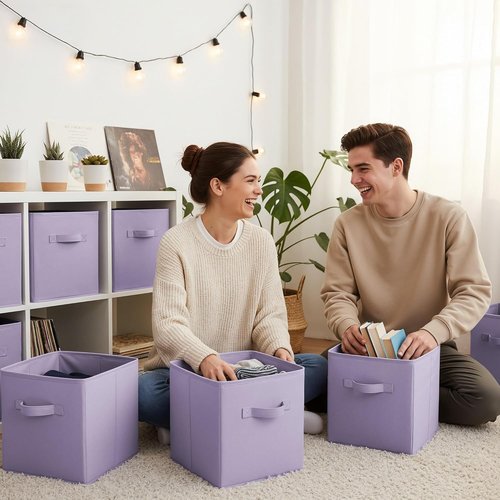 Granny Says Cube Storage Bins - 11-Inch Fabric Organizers in Lavender Purple | 8-Pack Collapsible Design