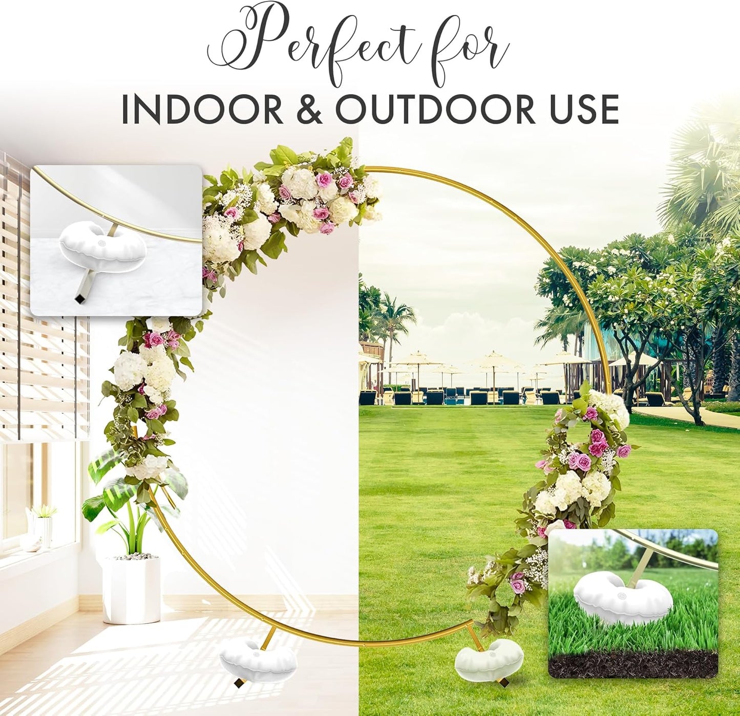 Round Backdrop Stand - 7.2 Ft Gold Iron Circle Frame | Portable Wedding Arch for Parties & Balloons