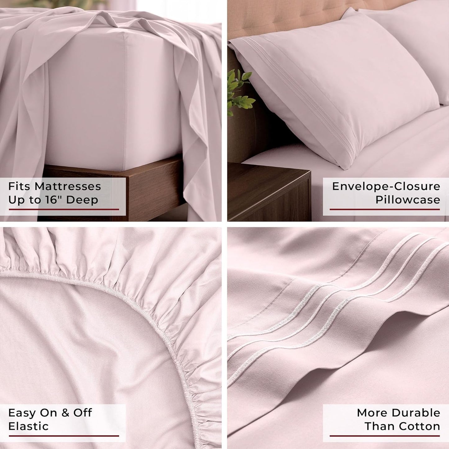 Mellanni King Sheets Set - Luxury 4 PC Bedding Collection - Extra Soft, Cooling, Wrinkle Resistant (King, Blush Pink)