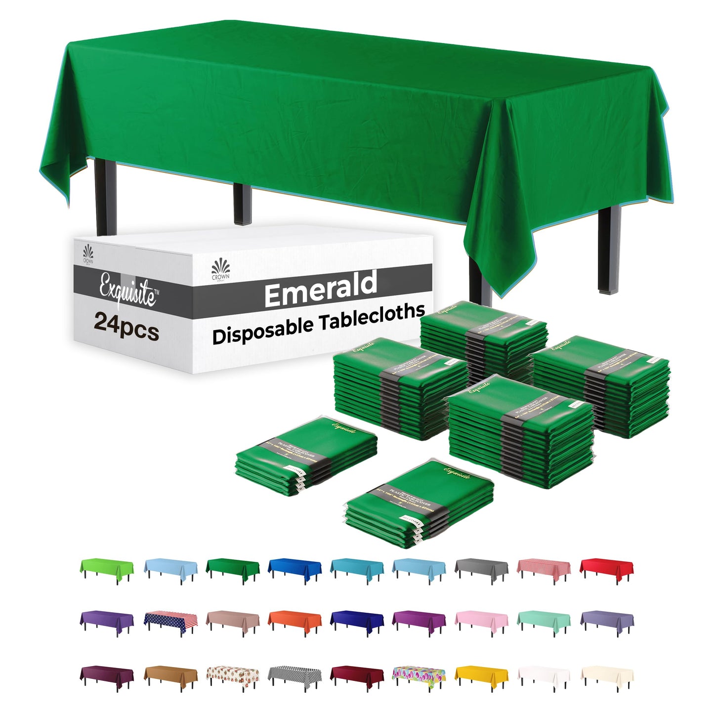 Party Solids Emerald Green Rectangular Plastic Tablecloth - 54x108 Inch, Pack Of 24