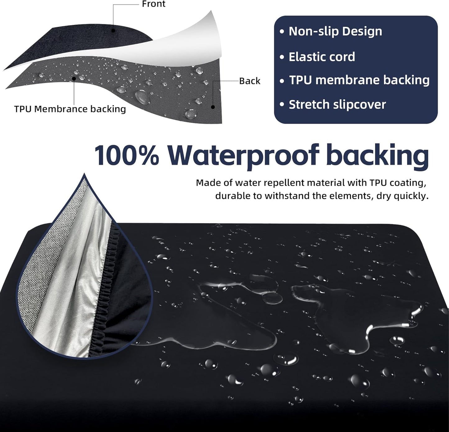 Skiennix 8Pcs Patio Cushion Covers - Washable & Reusable Outdoor Furniture Protectors (Black)