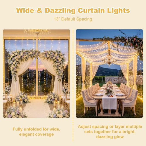 JMEXSUSS 900 LED Outdoor Curtain Lights - 9.5x29.5ft Twinkle String Lights with Remote | Warm White for Weddings & Decor