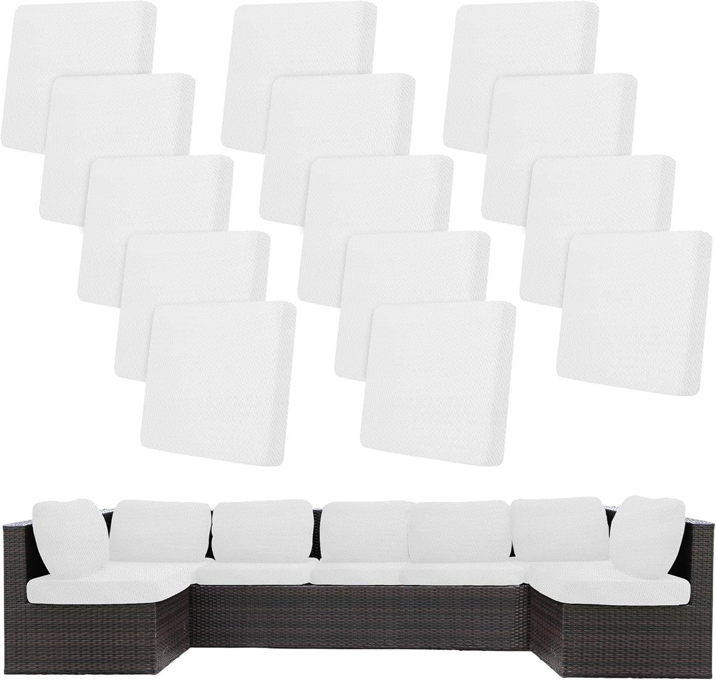 Skiennix 14-Piece Stretch Patio Cushion Covers - Washable Outdoor Sofa Slipcovers | Jade White