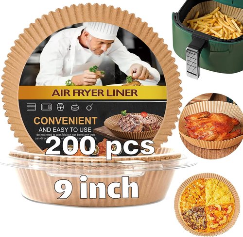 Gourmia Air Fryer Disposable Paper Liners - 200 Pcs, 9 Inch Round Parchment for 4/5/6 Qt Air Fryers