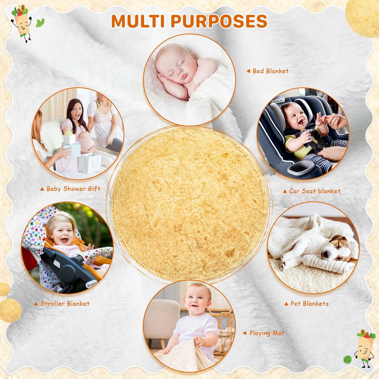 Tortilla Blanket Baby, Tortilla Blanket for Newborn Toddler, 285 GSM Soft Flannel Wearable Wrap Funny Gifts for Baby Shower Boy Girl 0-3 6 9 Months
