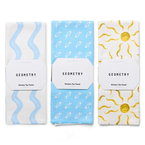 GEOMETRY Tea Towels – Spring & Summer Collection – Quick-Dry, Ultra-Absorbent, Reusable Microfiber Kitchen Towels for Drying & Cleaning - Horizon - 3 Pack