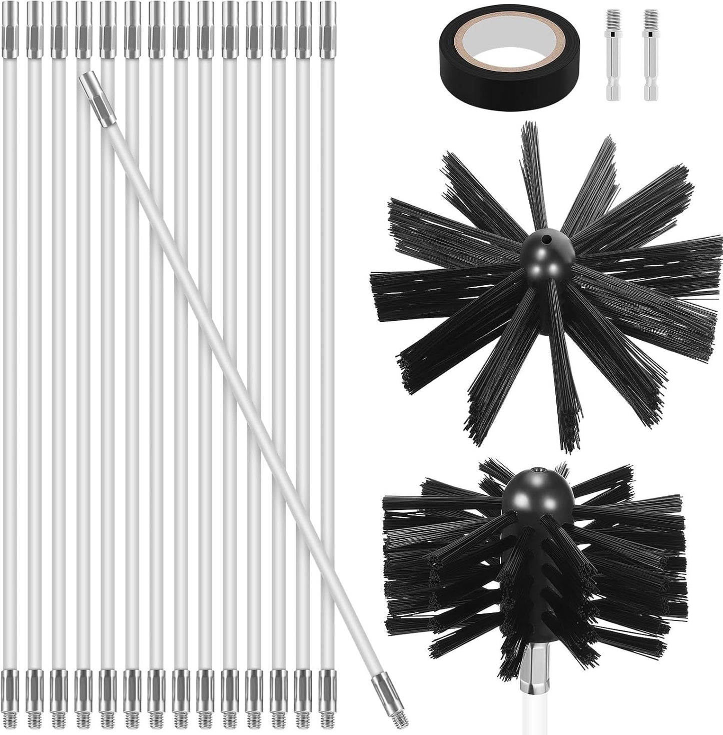 MAGICLULU Chimney Sweep Pro Kit - 30ft Interlocking Rods & 6” Dual Brush Heads | Efficient Dryer Vent Cleaner