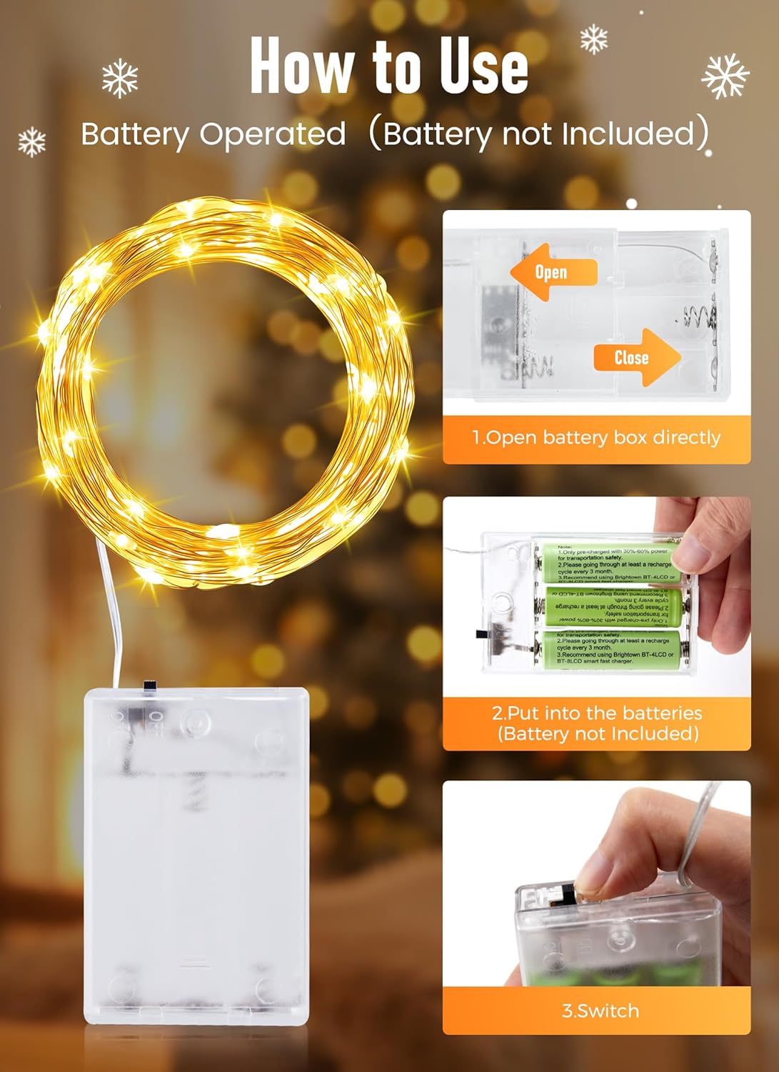 Minetom Fairy String Lights - 33Ft 100 LED Battery Operated Copper Wire Twinkle Lights | Waterproof for Weddings & Parties