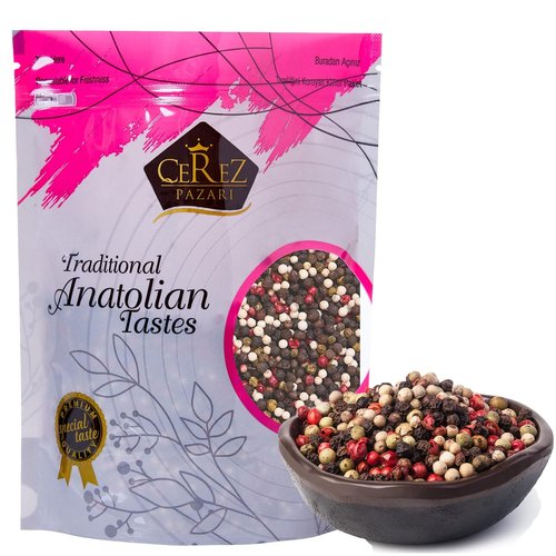 Cerez Pazari Rainbow Peppercorn Blend - Whole Black, Pink, Green & White Peppercorns | 7oz Resealable Bag