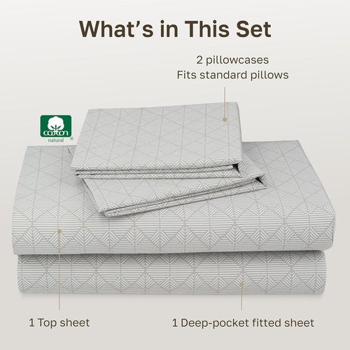 California Design Den Queen Cotton Sheet Set - 400 TC Smooth Sateen Finish, Deep Pockets | Crosshatch Taupish-Sage