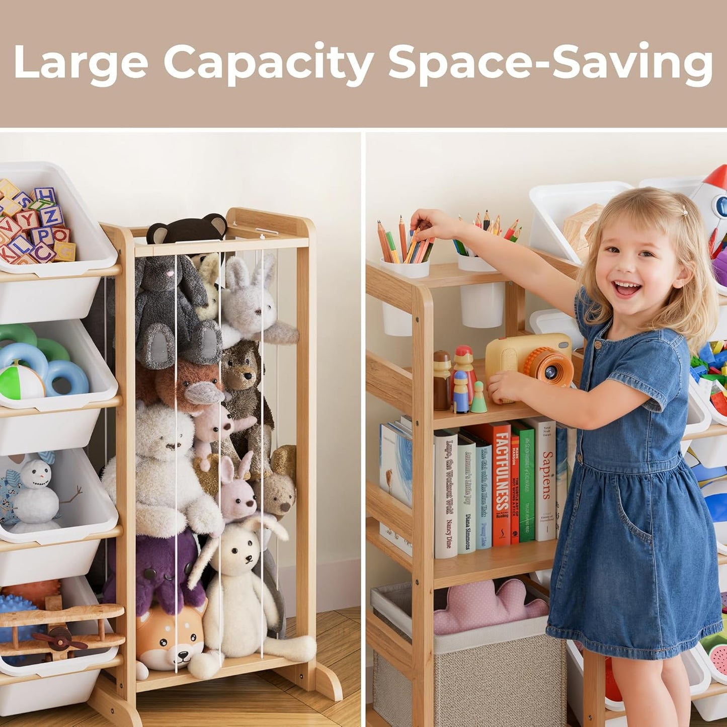 Toy Storage Organizer by [Brand Name] - Kids Playroom Bookshelf with 12 Bins & Stuffed Animal Storage | Ideal for Nursery & Toddler Rooms