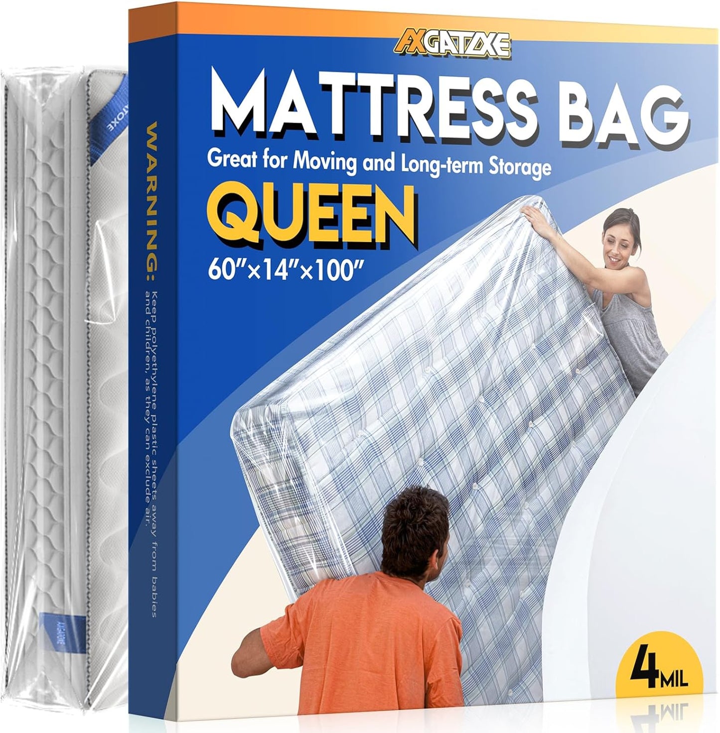 Plastic Mattress Bag - Waterproof Mattress Protector for Moving Supplies | Queen Size (4MIL)