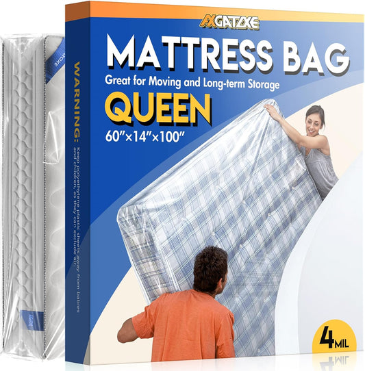 Plastic Mattress Bag - Waterproof Mattress Protector for Moving Supplies | Queen Size (4MIL)