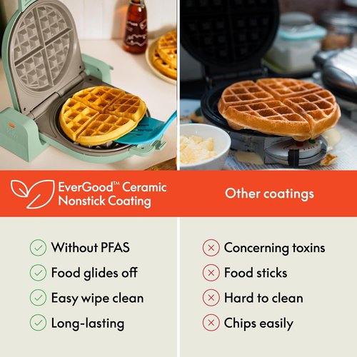 Bella Flip-N-Store Waffle Maker - EverGood™ Ceramic Nonstick Coating, 7” Wide Plates, Seaglass Color
