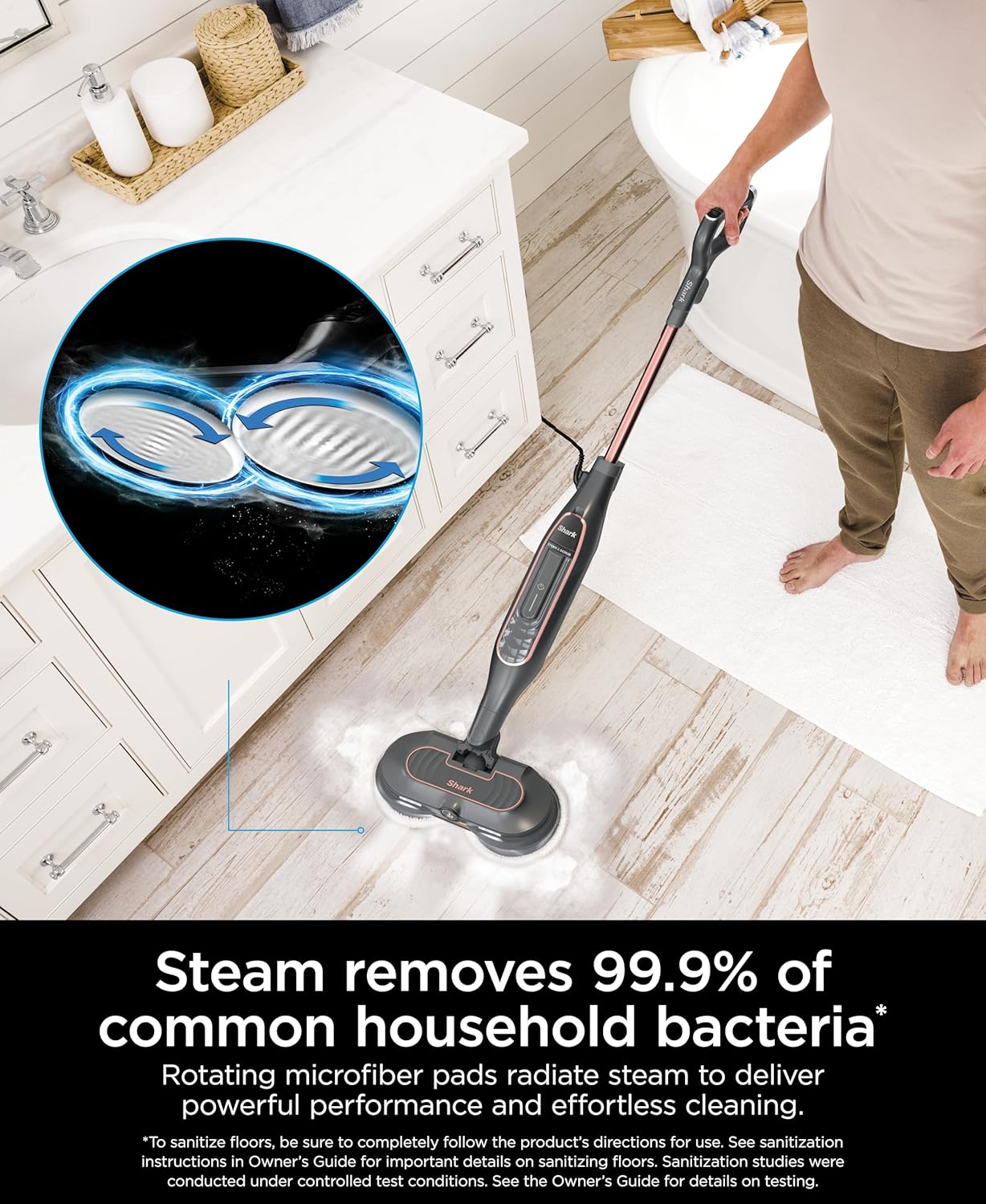 Shark Steam Mop S7201 - Powerful Scrubbing & Sanitizing | Gray/Rose Gold Finish