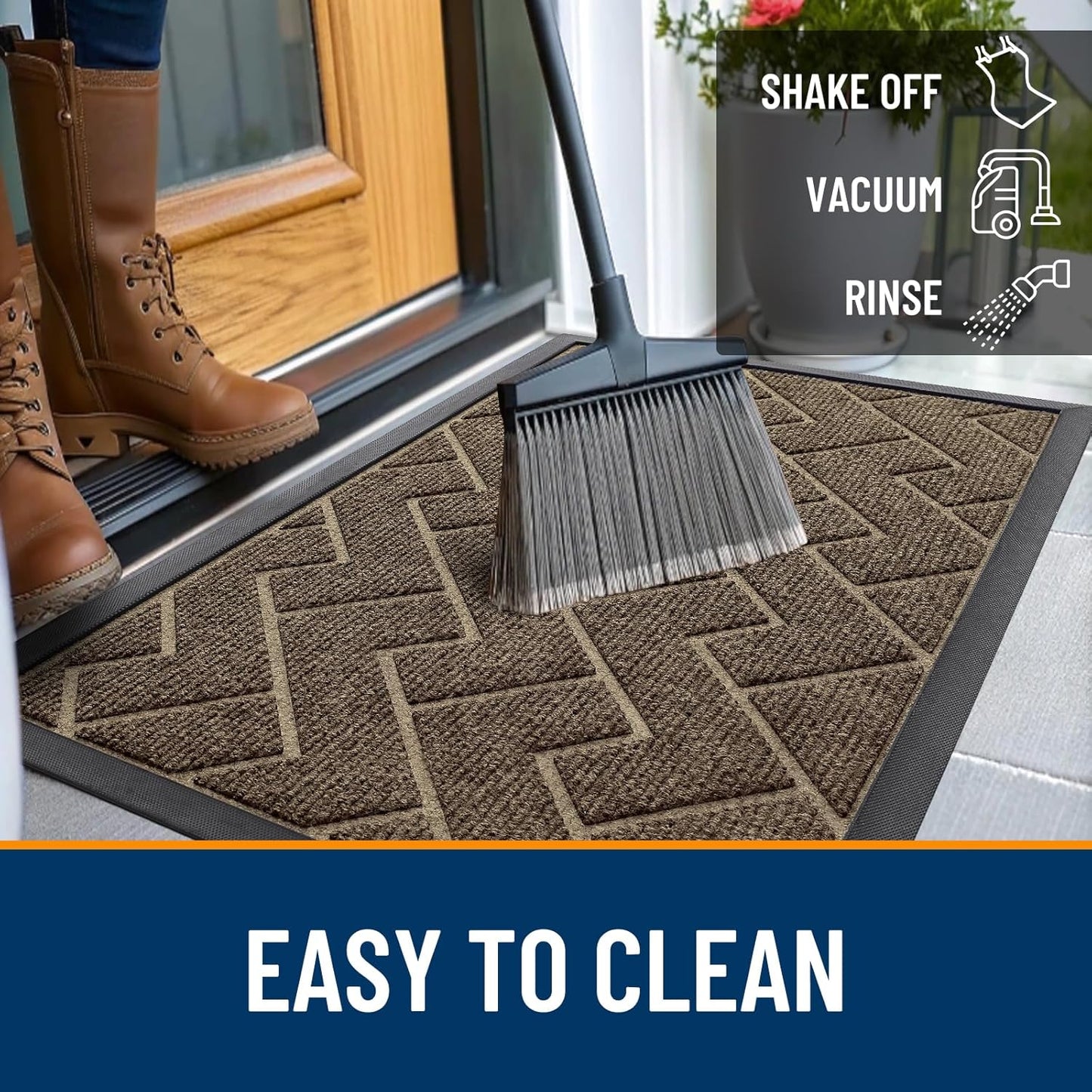 OLANLY Waterproof Front Door Mat - All-Season Herringbone Design | Sturdy Natural Rubber, Easy Clean (Brown, 71x23)