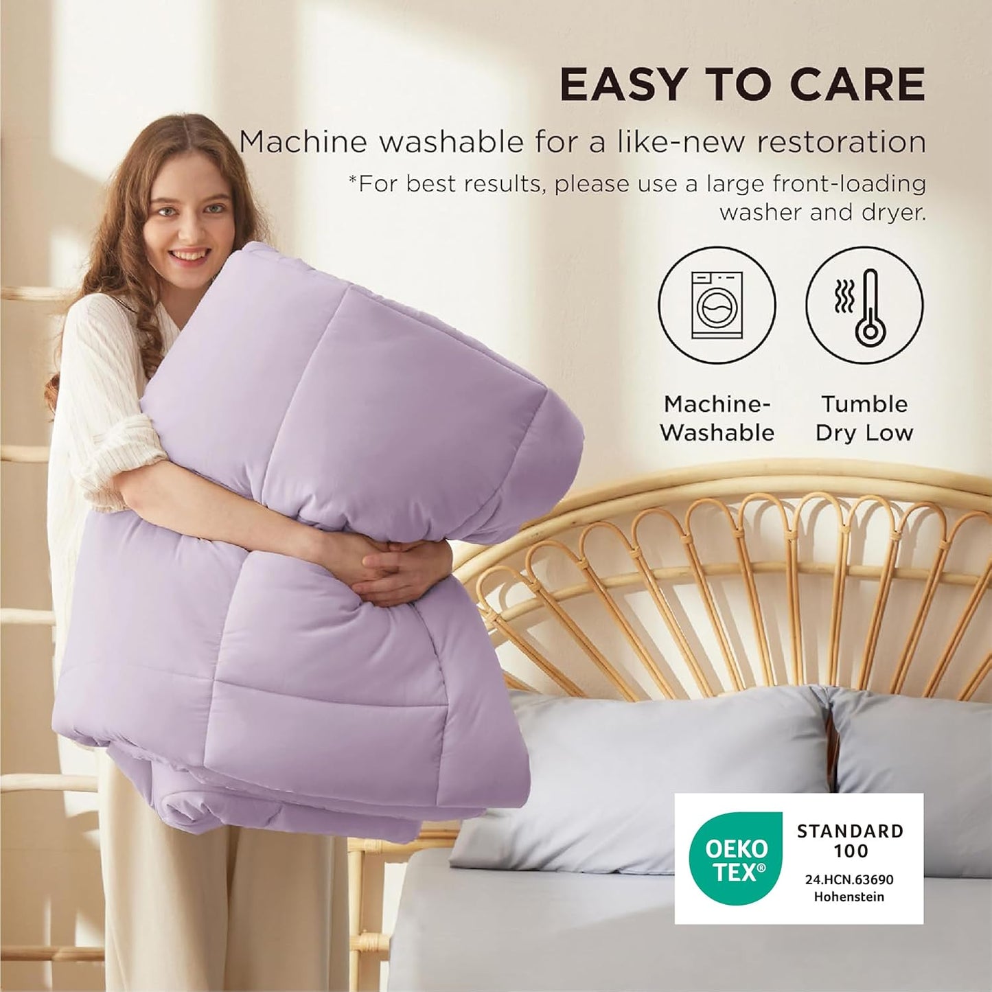 Bedsure Comforter Duvet Insert - All-Season Quilted Twin Size Bedding, GentleSoft Down Alternative, Light Purple 88 x 68 Inches