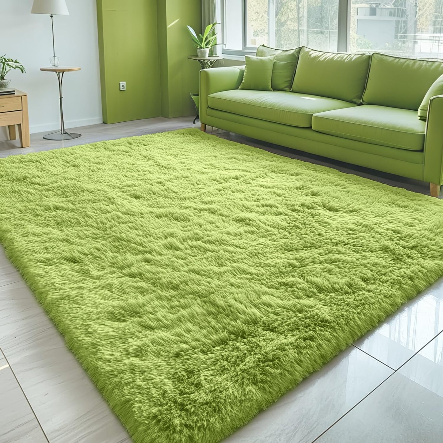 OLANLY Large Area Rug - Soft Fluffy Shaggy Carpet for Living Room & Bedroom | 5x8 Grass Green