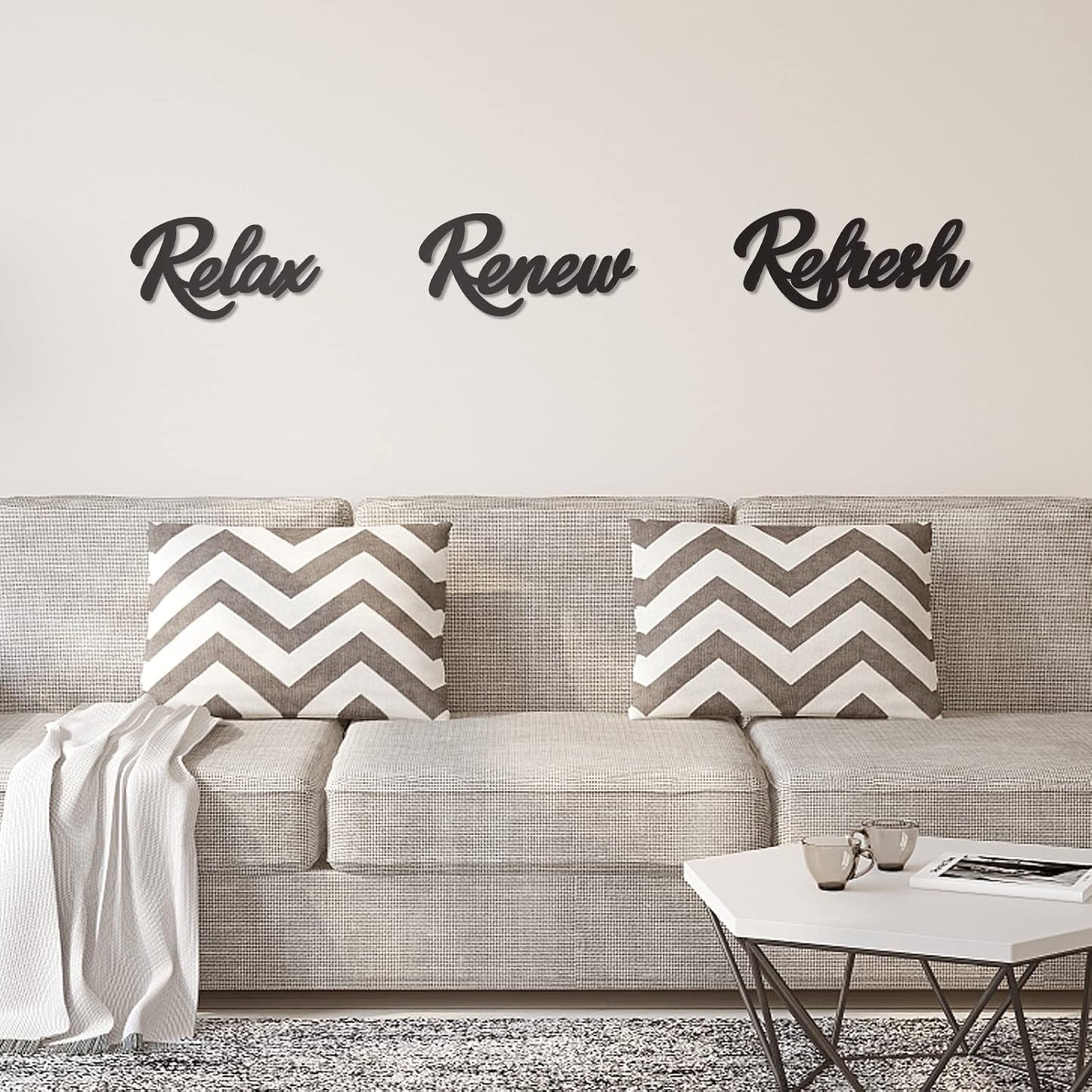 Skiennix Black Wooden Bathroom Decor - 3-Piece Wall Art Set | Relax, Renew, Refresh Design