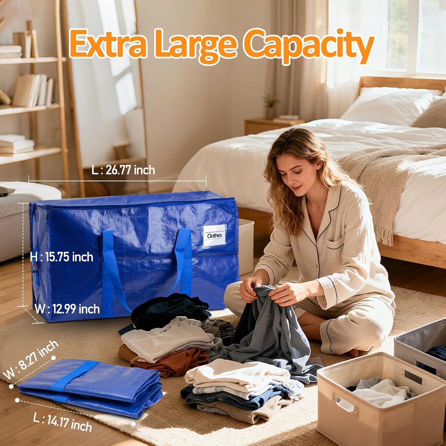 Storage Bags - Waterproof Large Organizer Bags for Clothes & Blankets | 2 Pack, 65LB Capacity