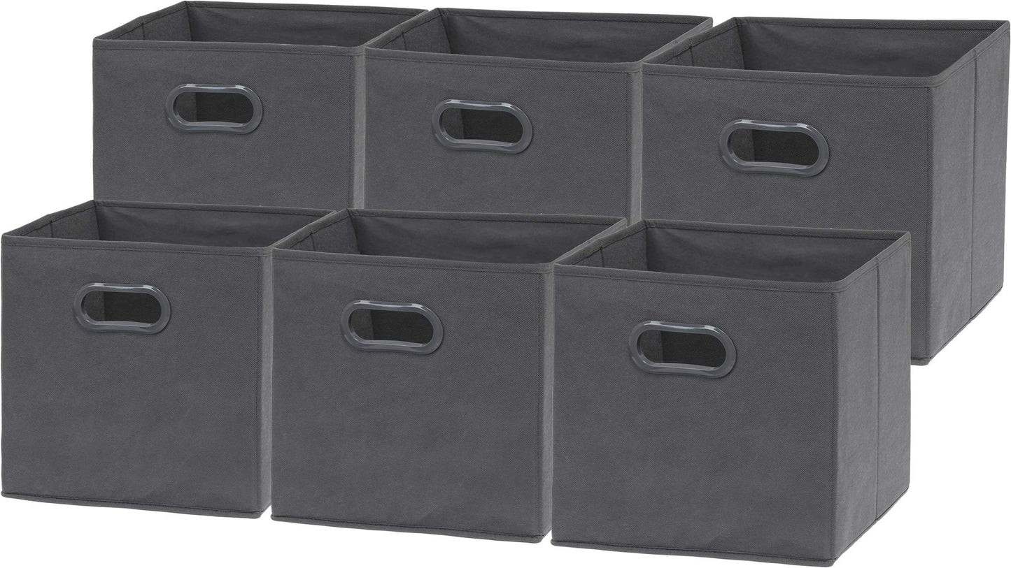 Simple Houseware Foldable Cube Storage Bins with Handles, 11-Inch, Dark Gray, 6-Pack, Fabric Cubes Organizer for Closet or Shelves