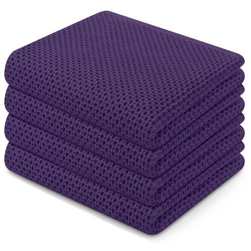 Homaxy 100% Cotton Waffle Weave Kitchen Dish Towels, Ultra Soft Absorbent Quick Drying Cleaning Towel, 13 x 28 Inches, 4-Pack, Eggplant