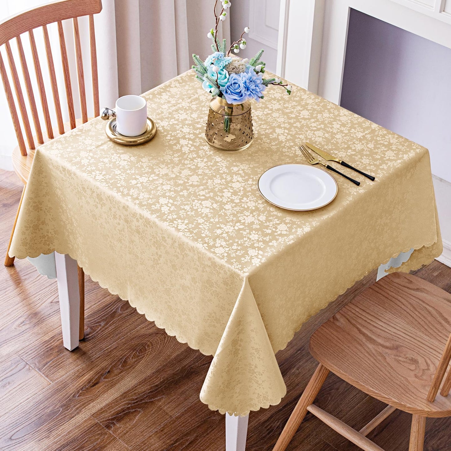 Smiry Square Table Cloth, Waterproof Heavy Duty Vinyl Tablecloths, Wipeable Washable Table Cover for Kitchen and Dining Room (Champagne, 54" X 54")