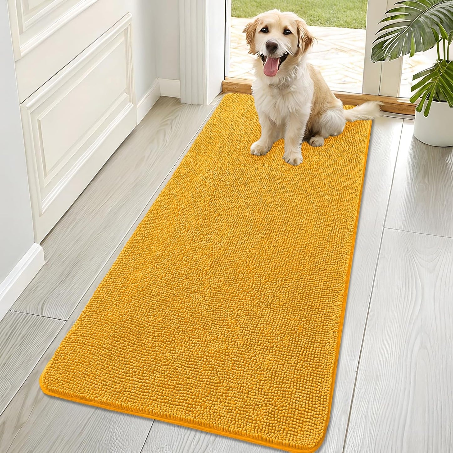 OLANLY Dog Door Mat - Absorbent Non-Slip Washable Doormat for Muddy Paws | 70x32 Golden Yellow
