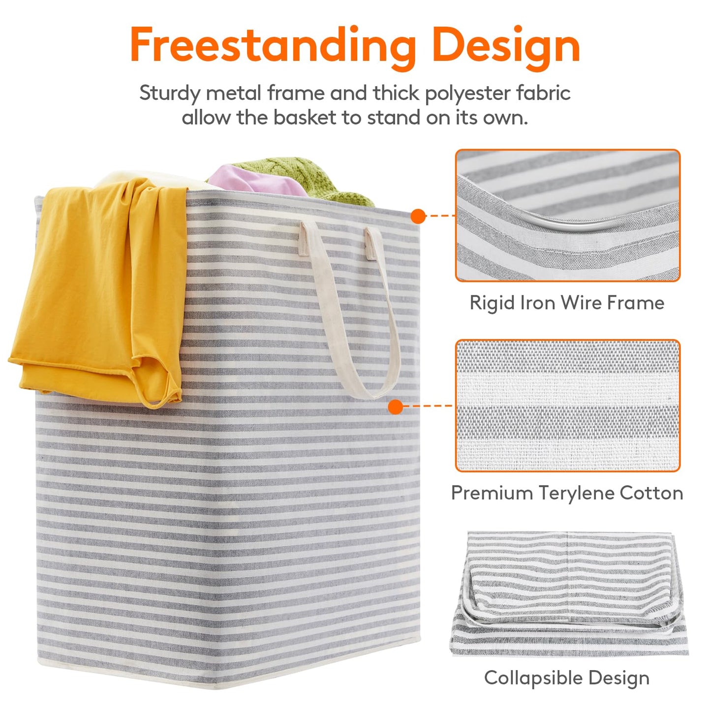 Lifewit 2 Pack Laundry Basket 100L Each, Collapsible Clothes Hamper with Reinforced Handles, Freestanding Waterproof Design for Bedroom and Laundry Room, Grey 200L Total