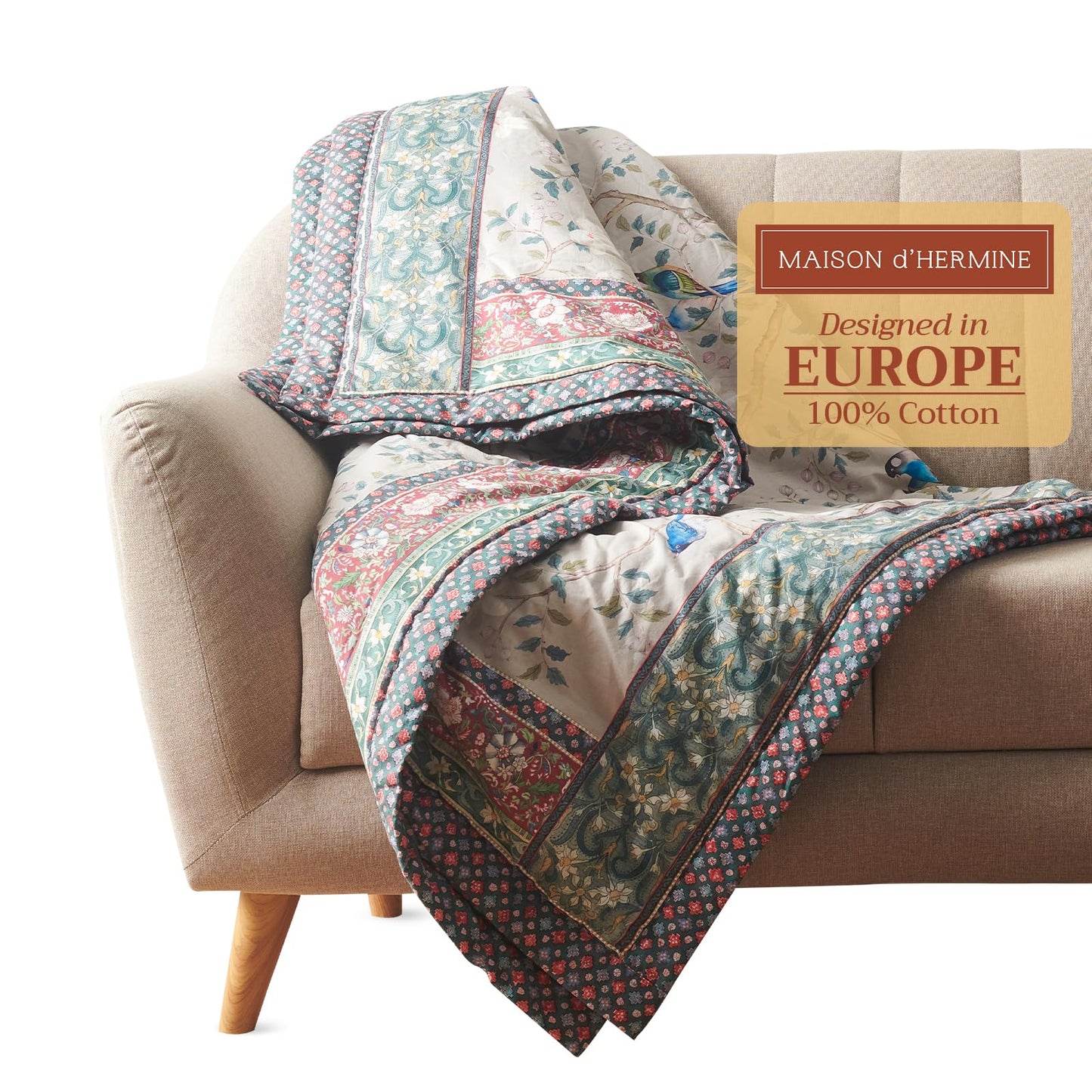 Maison d' Hermine Throw Blanket for Couch Lightweight Soft Warm Breathable Cotton Throw Blankets for Bed Girls Boys Women Men Sofa Travel Living Room Gifts for Mothers Day (60" X 80", Osaka)