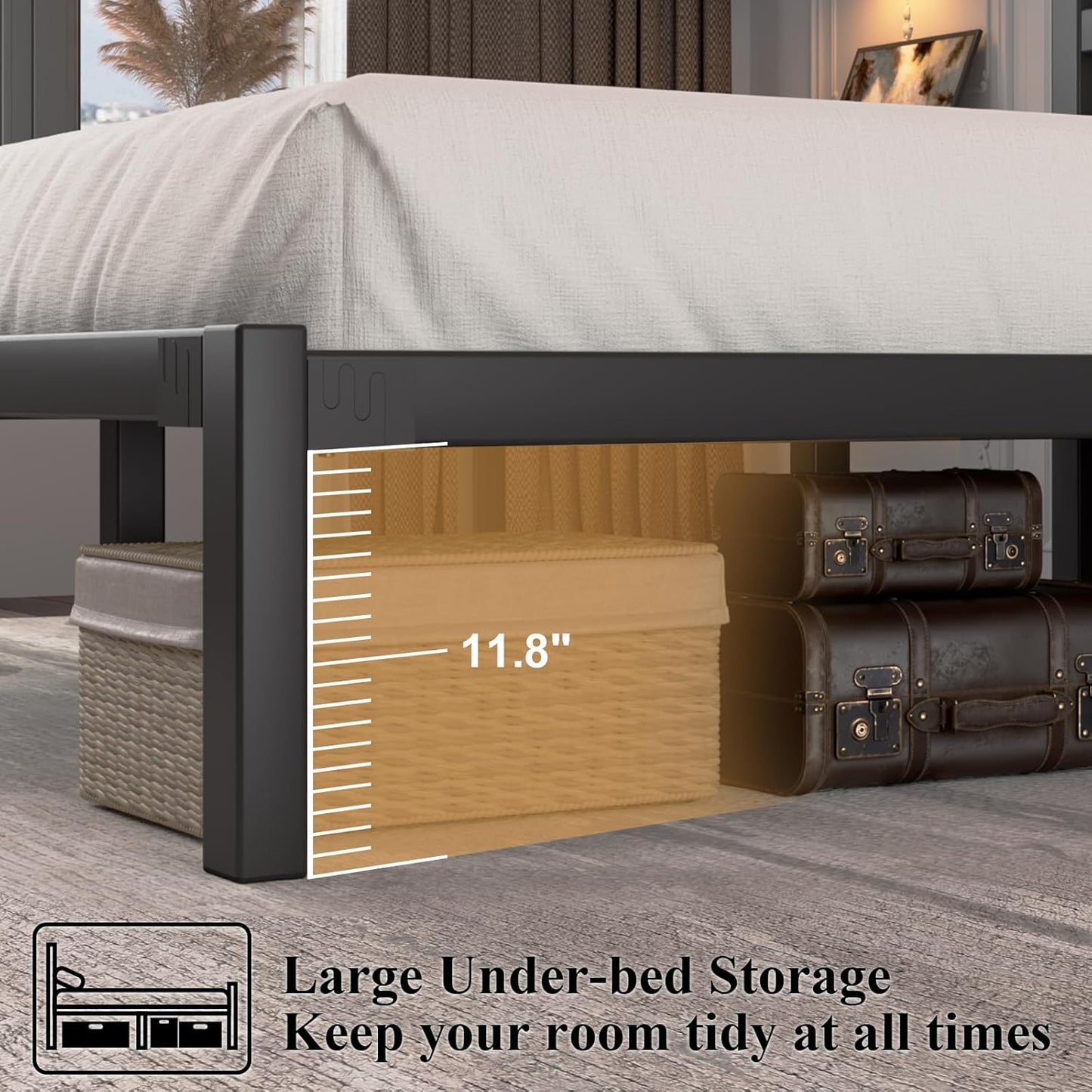 LoVinson Full Size Bed Frame - Heavy Duty Metal Platform with Under Bed Storage | Easy Assembly, Black