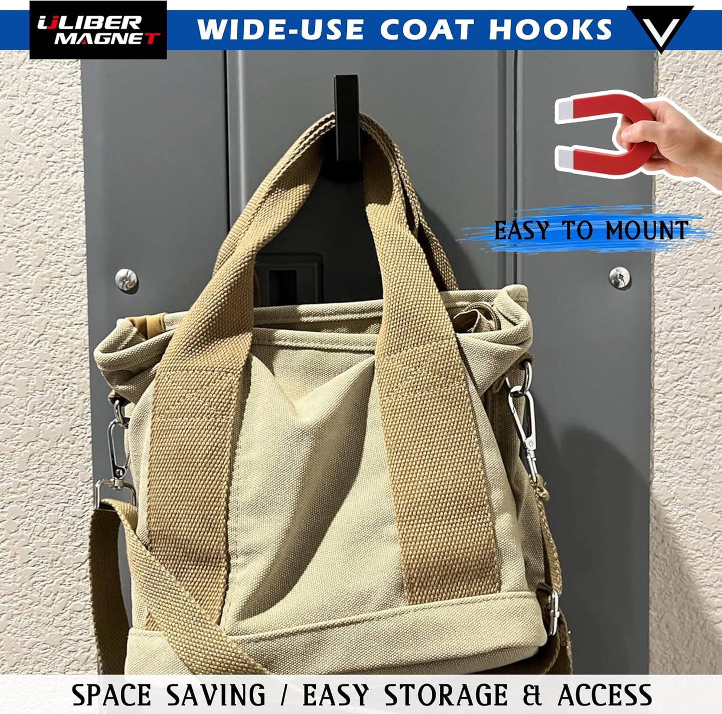 ULIBERMAGNET Heavy Duty Magnetic Double Hooks - Sturdy Coat Hangers | 2 Pack in Brushed Nickel