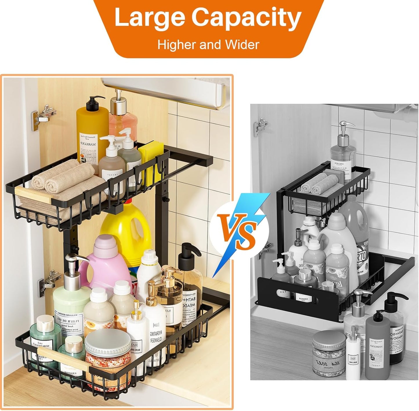 REALINN Under Sink Organizer - Height Adjustable 2-Tier Pull-Out Drawer Storage for Kitchen & Bathroom
