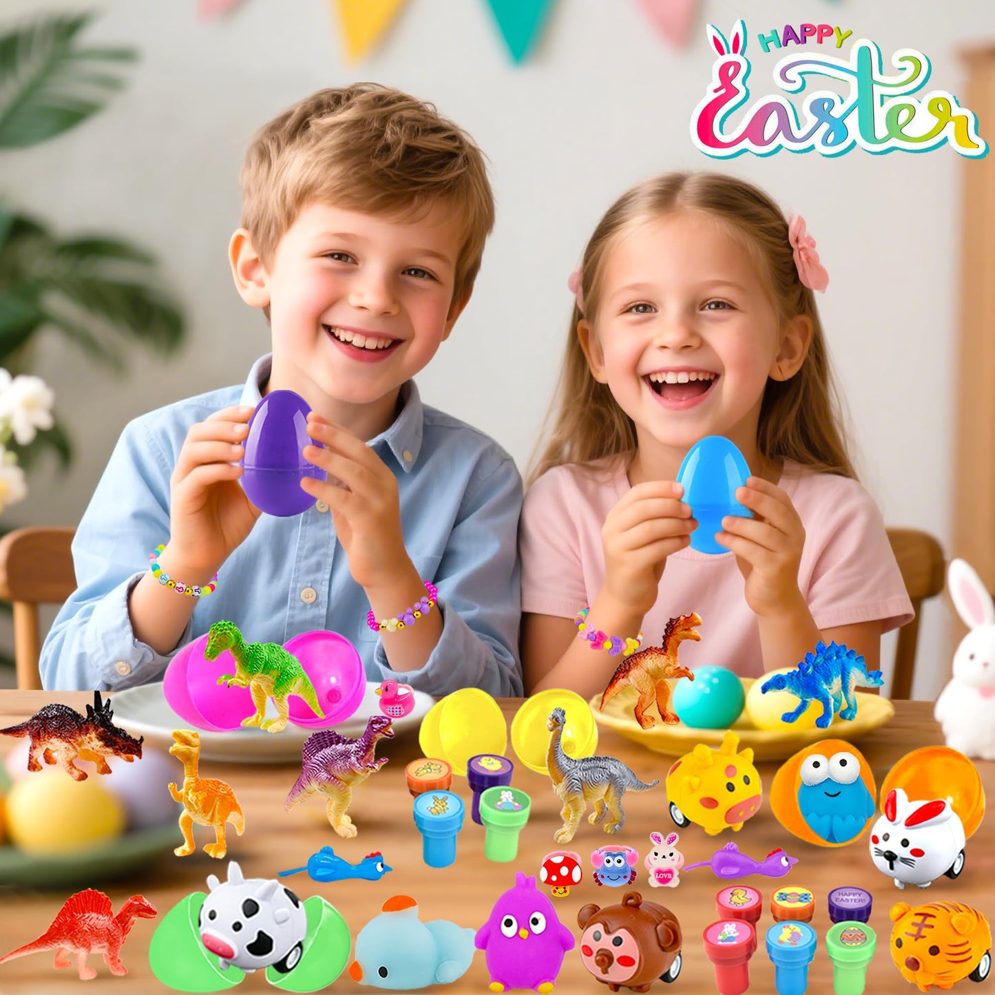 uscan 318 pcs Bulk Easter Eggs with Toys inside filled Easter Eggs Filled Fillers Easter Basket Stuffers Easter Egg Hunt Easter Party Favors for Kids Toddlers Boys Girls