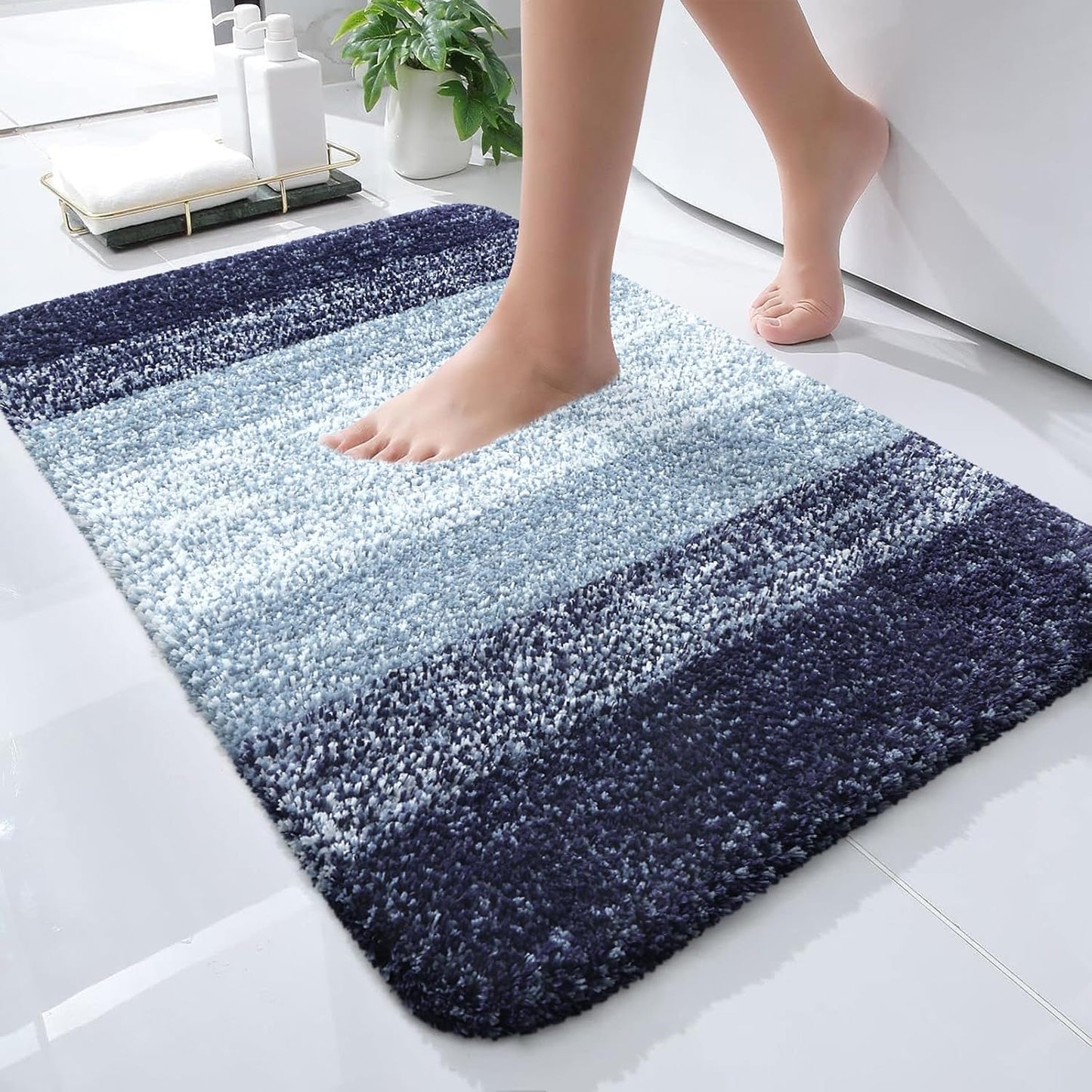 OLANLY Ombre Bath Rug Set - Soft & Absorbent 2-Piece Bathroom Rugs in Airy Blue | 24x16 & 47x20 Inches