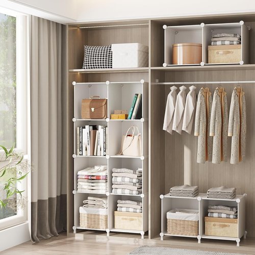 AWTATOS Cube Storage Organizer - 6 Cube Closet Shelves for DIY Stackable Storage | White