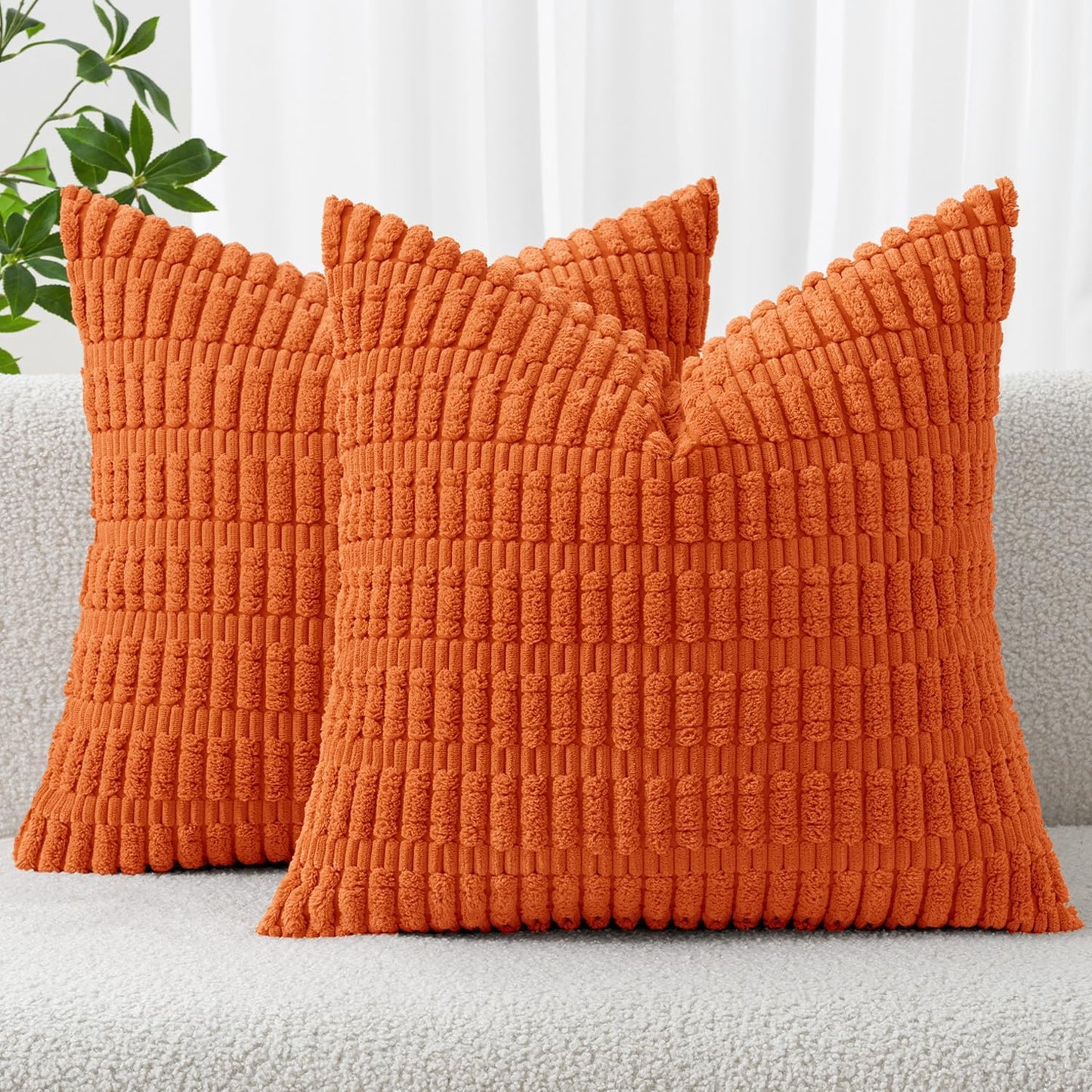 MIULEE Decorative Pillow Covers - Pack of 2 Orange Corduroy, 18x18 Inch Soft Boho Striped | Modern Farmhouse Decor
