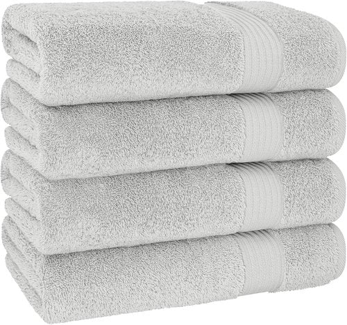 Cotton Paradise 4 Piece Turkish Bath Towels - 100% Cotton Extra Large Soft Plush Set | Silver Grey