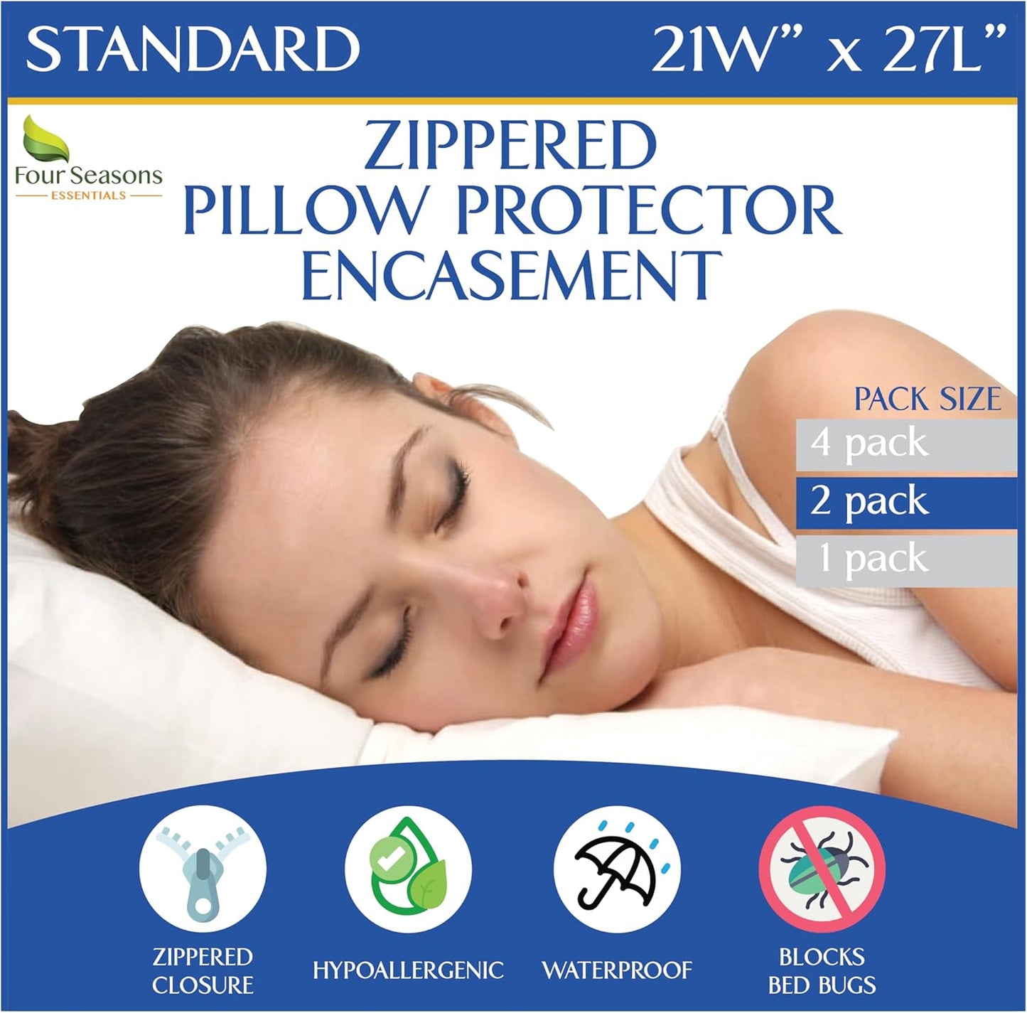 Regine Switzerland Standard Pillow Protectors - Waterproof Zippered Covers | Hypoallergenic & Dust-Proof (Set of 2)