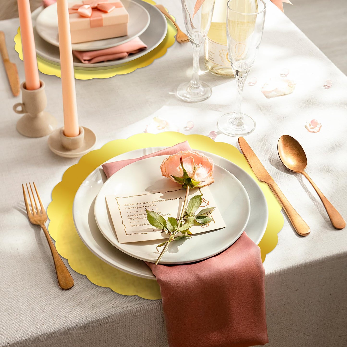 Germiwipe 100 Round Gold Placemats for Dining Tables. Mirrored Gold Charger Place Mats for Kitchen Banquet Table Settings for Weddings, Birthday Dinner Parties, etc.GE-020
