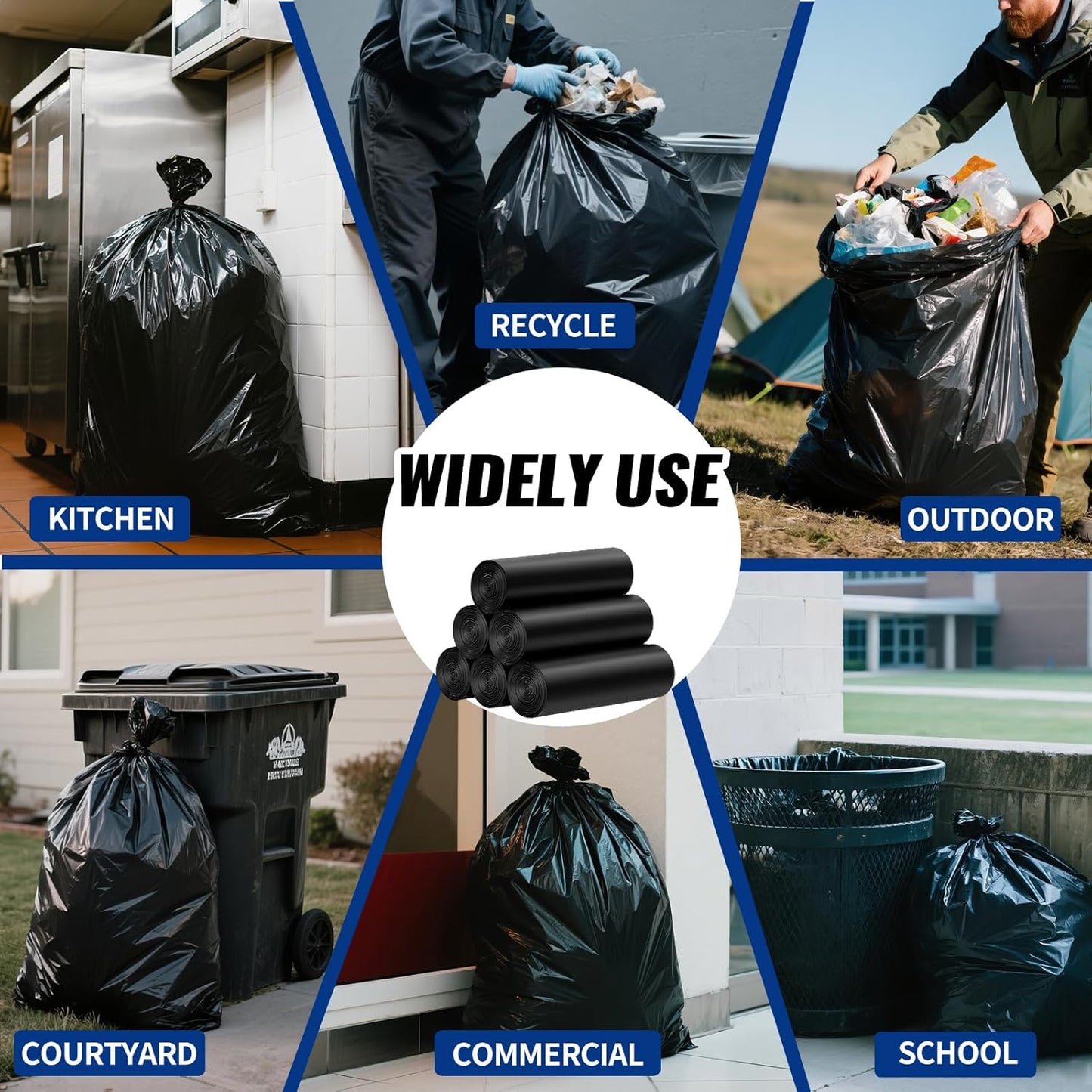 Regine Switzerland 120 Count Trash Bags - Tear-Free 55-60 Gallon Black Garbage Bags for Daily Use | Lightweight 17 Micron Design