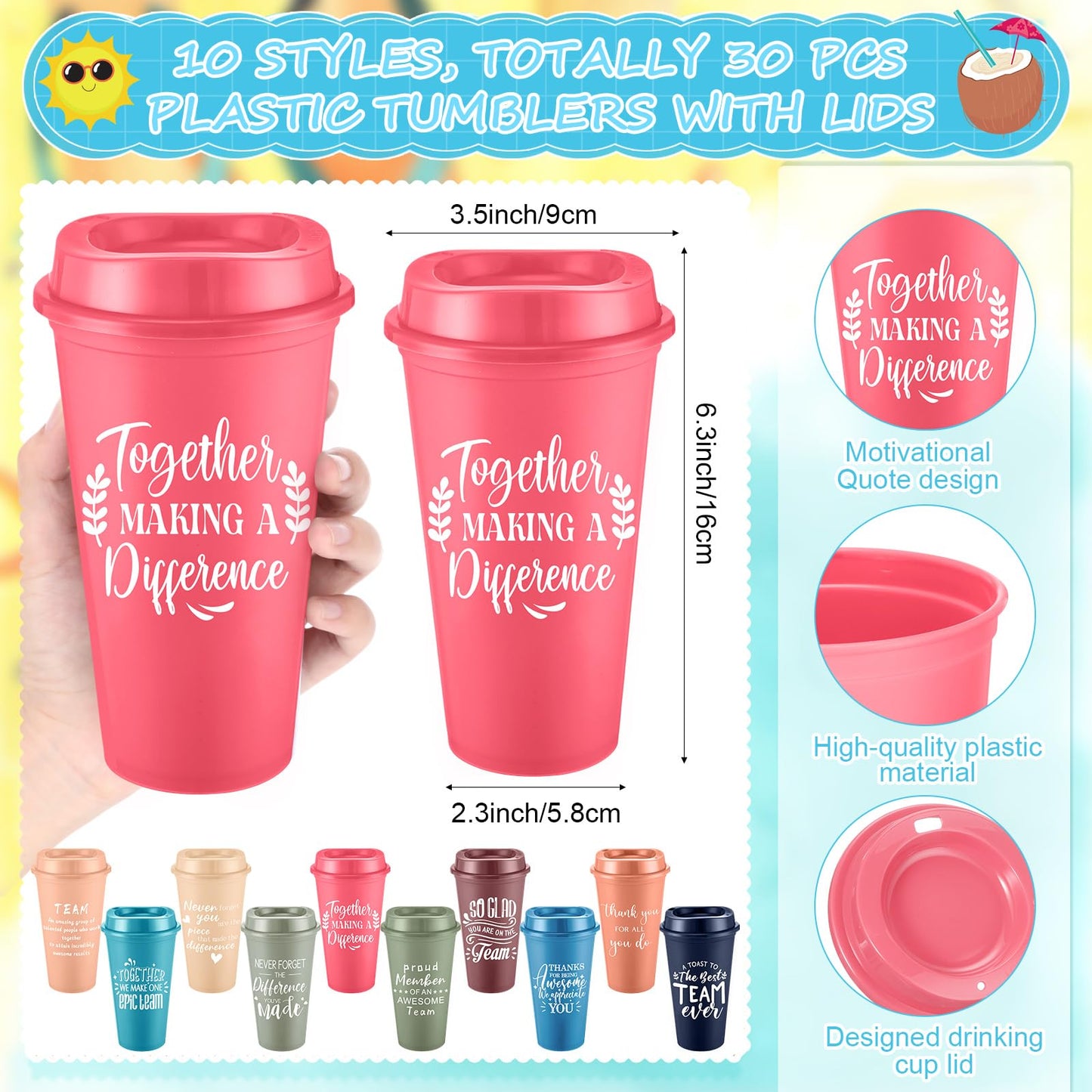 Teenyyou 90 Pcs Employee Appreciation Gift Set, 16oz Tumbler with Lid Notebook Pen Bulk Thank You Gift Holiday Party Favor for Teachers Office Coworker Teacher Staff Team (Bright Color,Elegant Style)