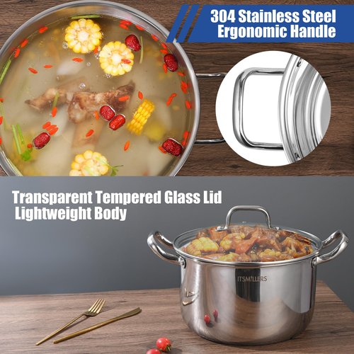 ItsMillers Stainless Steel Stock Pot - 8 Quart, Soup Pot Induction Compatible, Cooking Pot with Riveted Handle, Oven & Dishwasher Safe