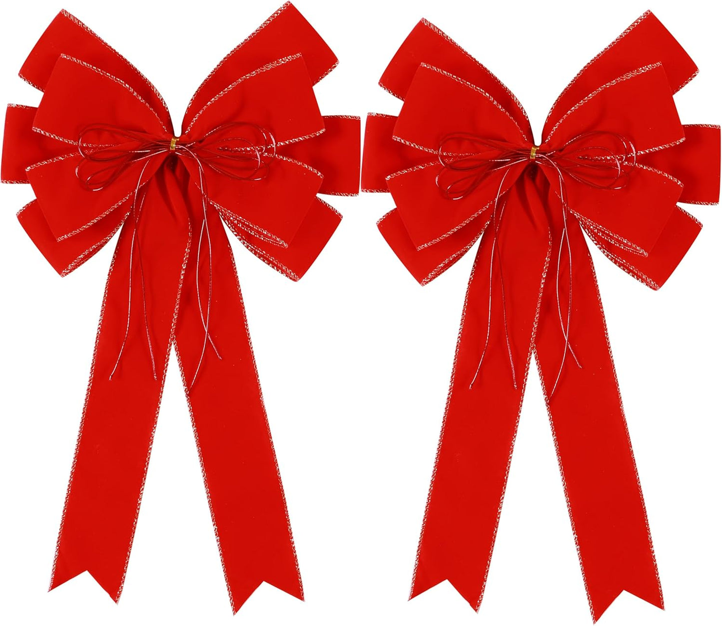 Skiennix 2 Pack Red Christmas Bows - Large 12”x20” Velvet Wreath Bows with Glitter Gold Edge for Holiday Decor