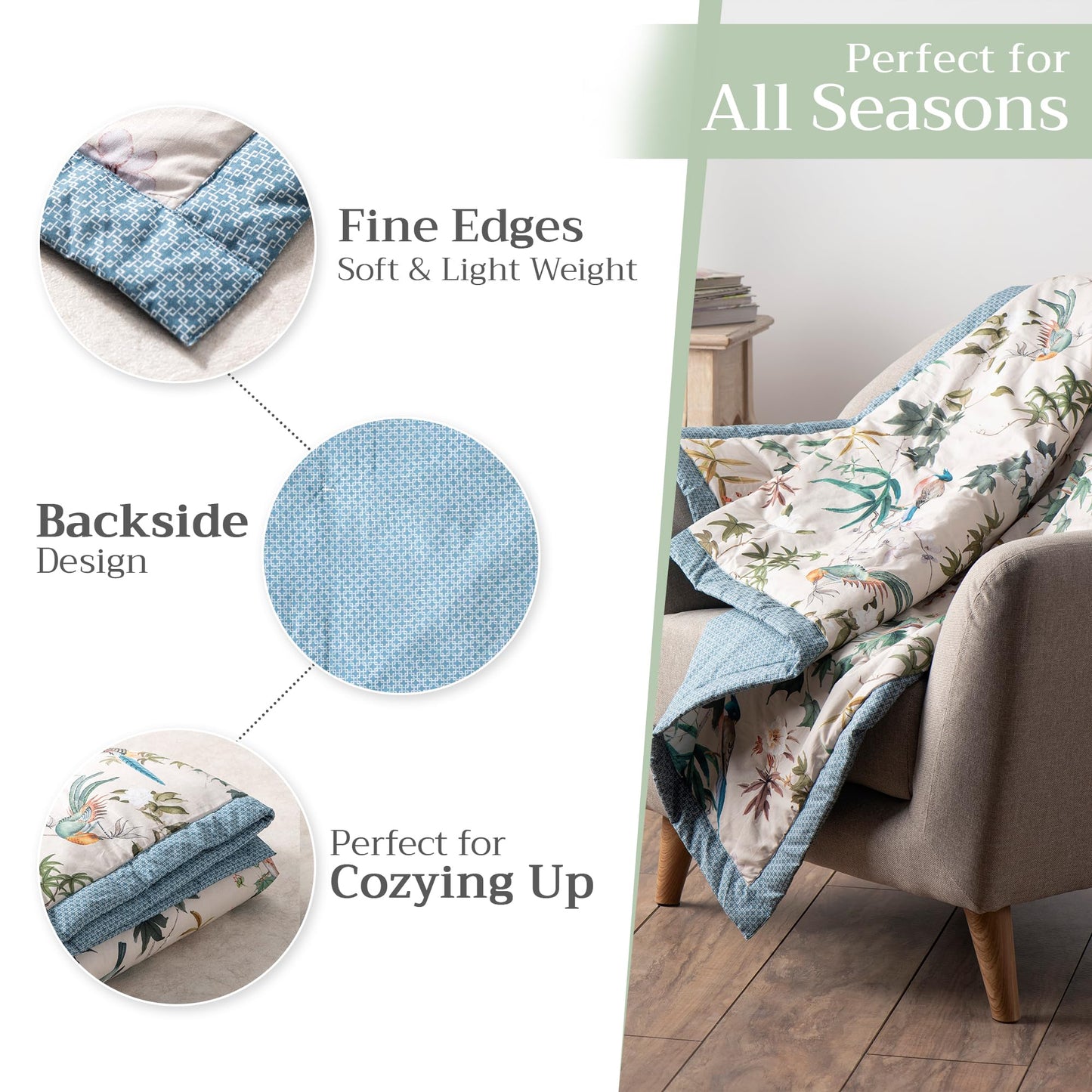 Maison d' Hermine Throw Blanket for Couch Lightweight Soft Warm Breathable Cotton Throw Blankets for Bed Girls Boys Women Men Sofa Living Room Gifts for Mothers Day (50'' X 60'', Hokuzai - Grey)